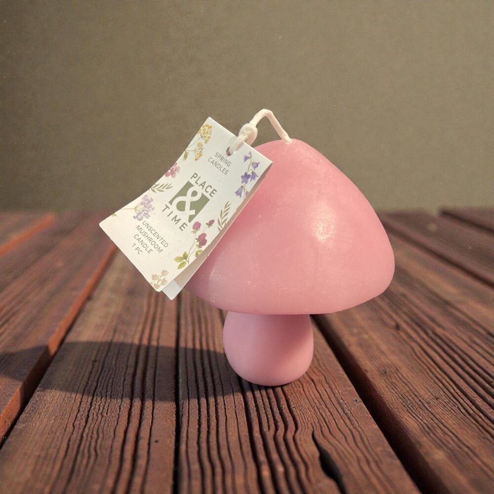 Place & Time Pink Mushroom Candle NWT Cottagecore Spring Decor